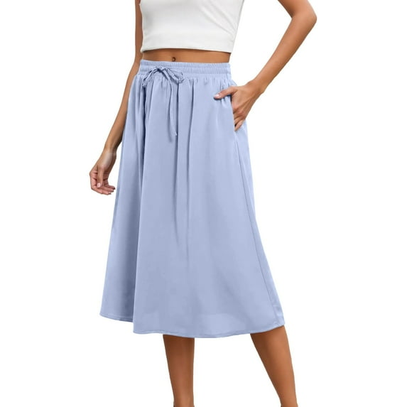 Dpytoraw Women's New Mid Length Elastic High Waisted Fashion Elegant Solid Color Skirt Women’s Tennis Skirt Blue
