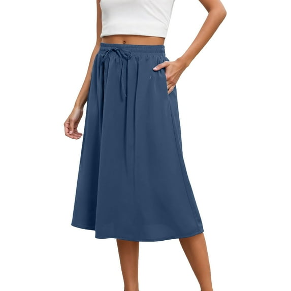 Dpytoraw Women's New Mid Length Elastic High Waisted Fashion Elegant Solid Color Skirt Women’s Tennis Skirt Blue