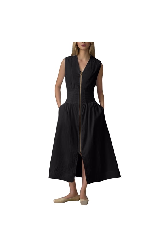 Women's New Sleeveless Casual Fashion Waistline Temperament Zipper Short Sleeved Shirt Dress Women’s Backless Bodycon Club Dresses