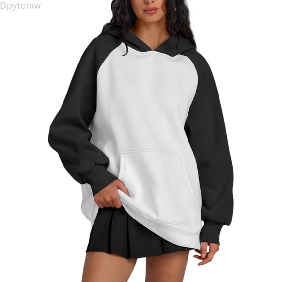 Dpytoraw Women's Oversized Hoodie, Fleece Pullover Sweatshirt for Fall Fashion Black L