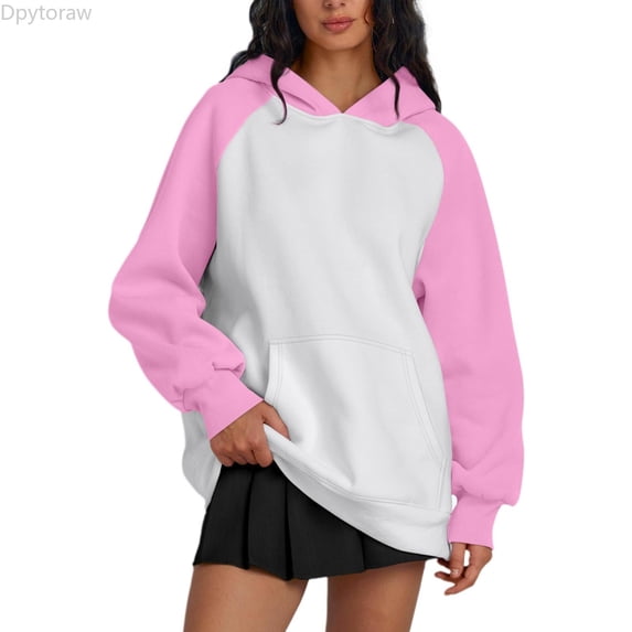 Dpytoraw Women's Oversized Hoodie, Fleece Pullover Sweatshirt for Fall Fashion Pink M