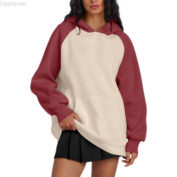 Dpytoraw Women's Oversized Hoodie, Fleece Pullover Sweatshirt for Fall Fashion Red L