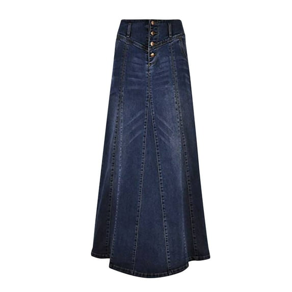 Dpytoraw Women's Retro Exposure Button Fly Packaged Hip A Line Maxi Long Denim Skirt Blue L