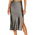 thumbnail image 1 of Dpytoraw Women's Satin Skirt Elastic High Waisted Solid Color Slit MIDI Skirt Grey M, 1 of 5