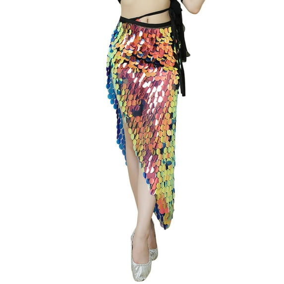 Dpytoraw Women's Sequin Skirt Sparkly Lace Up Party Sequin Skirt Skirt Gold L