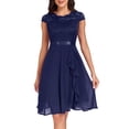 thumbnail image 1 of Dpytoraw Women's Short Sleeve Bridal Friend Dress For Wedding Lace Chiffon Mid Length Formal Evening Dress Blue XL, 1 of 5