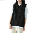 thumbnail image 1 of Dpytoraw Women's Sleeveless Hoodie, Solid Drawstring Oversized Pullover for Fall Black L, 1 of 6