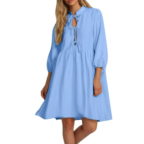 Dpytoraw Women's Solid Color Bowknot 3/4 Sleeve Casual Dress With Pockets Women’s Cocktail Dresses for Weddings