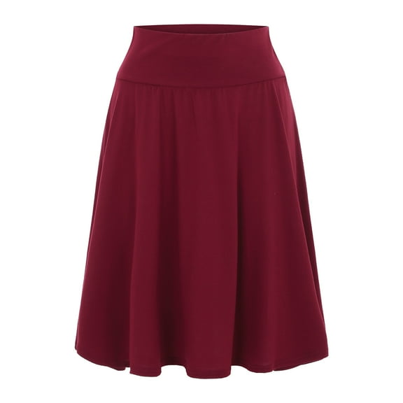 Dpytoraw Women's Solid Color Casual High Waist Elastic Half Body Skirt Red L