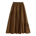 thumbnail image 1 of Dpytoraw Women's Solid Color Casual Irregular Lacing Medium Length Large Swing A Line Skirt Skirt Brown One Size, 1 of 3
