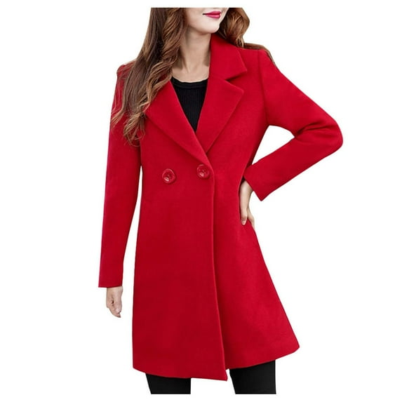 Dpytoraw Women's Solid Color Double Breasted Long Sleeve Lapel Cardigan Coat For Autumn And Winter
