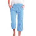 thumbnail image 1 of Dpytoraw Women's Solid Color Linen Blend 7/8 Pants Loose Fit Casual Trousers With Pockets Pull-On Casual Pants Women Light Blue XXXL, 1 of 3