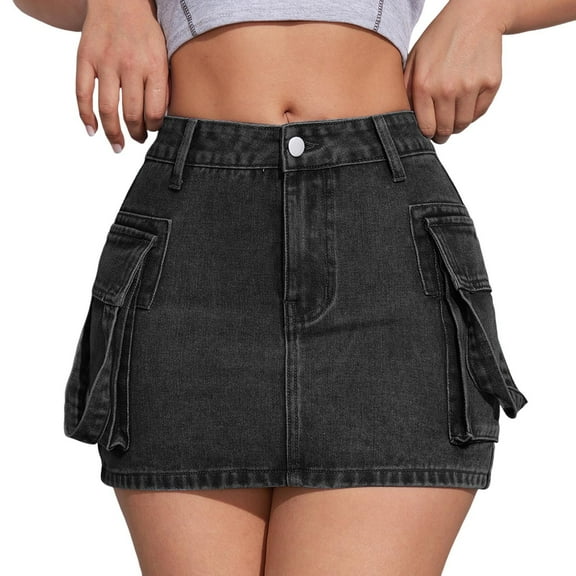 Dpytoraw Women's Spring New Double Pocket Hot Girl Hip Skirt Women's High Waist Denim Skirt Women’s Jumpsuit Dress Two-Piece Set