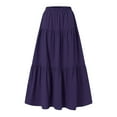thumbnail image 1 of Dpytoraw Women's Spring/Summer Casual High Waist Cotton Linen Solid Pleated Loose Swing Half Length Skirt Purple L, 1 of 4