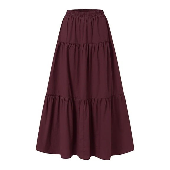 Dpytoraw Women's Spring/Summer Casual High Waist Cotton Linen Solid Pleated Loose Swing Half Length Skirt XXXL