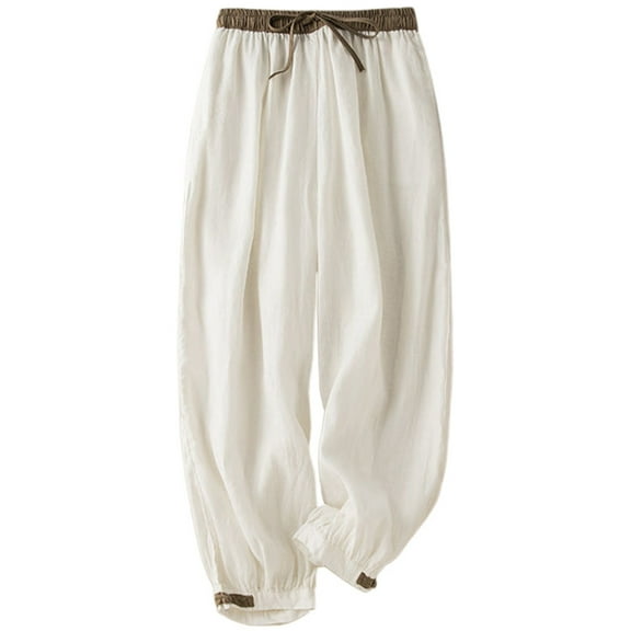 Dpytoraw Women's Summer Color Blocked Lace Up Pockets Elastic Cuffs Minimalist Style Casual Pants Lightweight Casual Pants Women White M