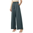 thumbnail image 1 of Dpytoraw Women's Summer High Waisted Drawstring Linen Wide Leg Beach Pants With Pockets Comfortable Casual Pure Color Loose Fit Trousers Women's Casual Pants For Summer Travel Dark Blue S, 1 of 4