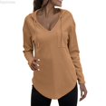 thumbnail image 1 of Dpytoraw Women's V Neck Hoodie, Plaid Print Drawstring Pullover with Pocket Yellow XL, 1 of 5