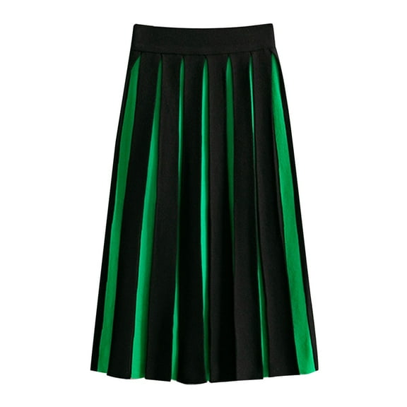Dpytoraw Women's Vertical Striped Knit Skirt Elegant High Elastic Waist A Line Pleated Midi Skirt Women’s Lace Trim Slip Skirt Green
