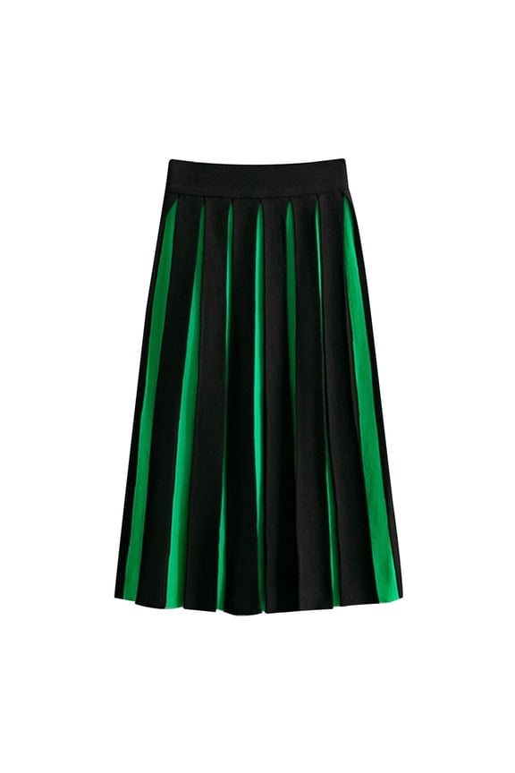 Women's Vertical Striped Knit Skirt Elegant High Elastic Waist A Line Pleated Midi Skirt Womenâs Lace Trim Skirt Green