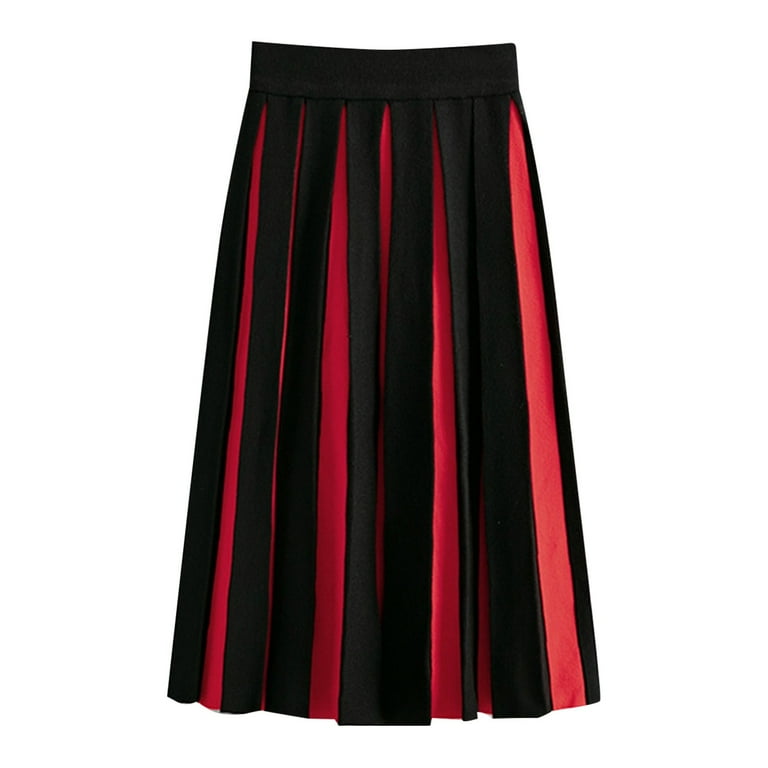 Dpytoraw Women's Vertical Striped Knit Skirt Elegant High