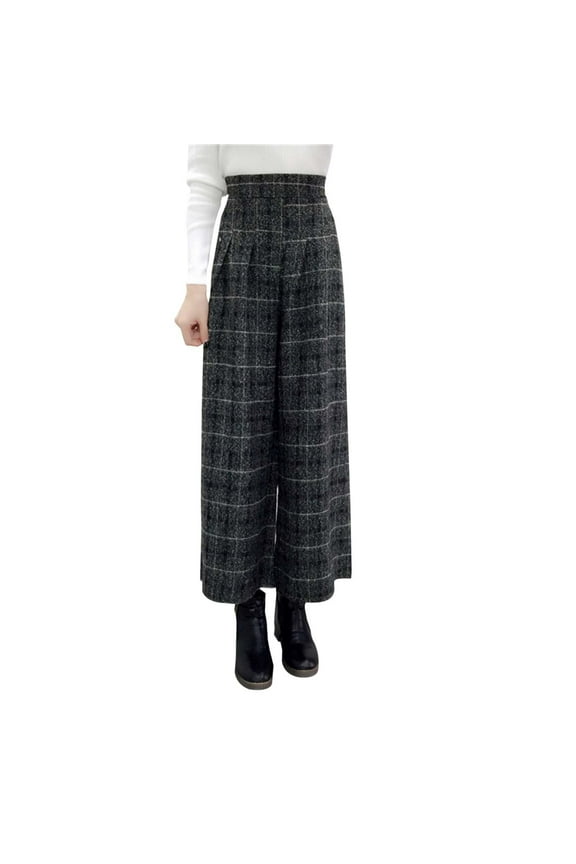 Women's Winter Plaid Wool Blend Wide Leg Pants Casual 3/4 Length Trousers For Comfortable Style Lightweight Casual Pants Women Dark Gray XL