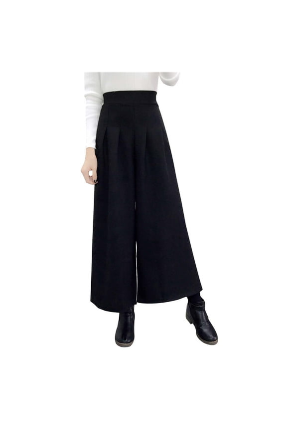 Women’s Winter Solid Color Wool Blend Casual Wide Leg Crop Pants For Comfort And Style Stretch Casual Pants Women Black S