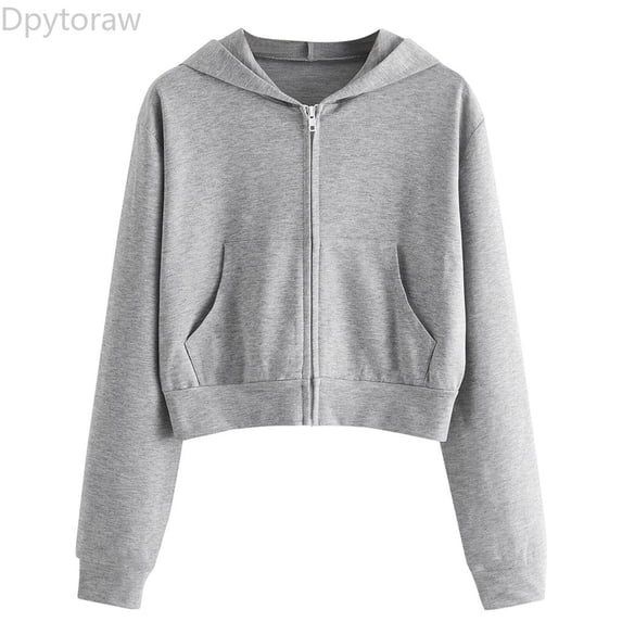 Dpytoraw Women's Zip Up Hoodie, Solid Casual Jacket with Pockets for Casual Gray XL