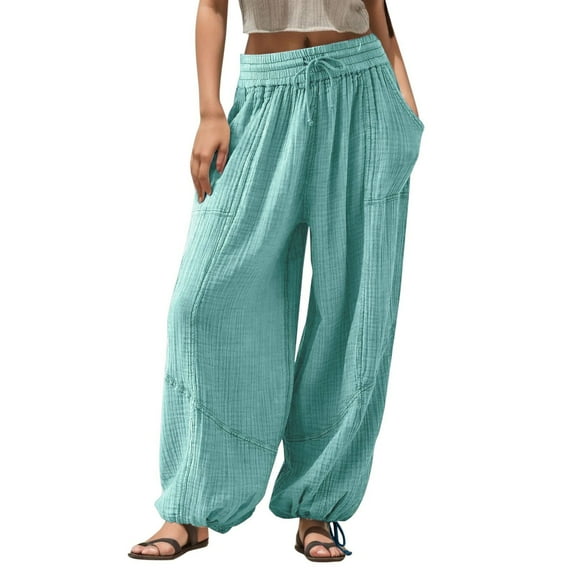 Dpytoraw Womens Baggy Utility Pants Summer High Waisted Wide Leg Cargo Pants With Pockets Moisture Wicking Casual Pants Women Blue XL