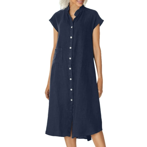 Dpytoraw Womens Button Up Shirt Dress Cotton Dress Summer Long Dresses With Pockets