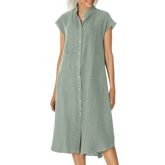 Dpytoraw Womens Button Up Shirt Dress Cotton Dress Summer Long Dresses With Pockets