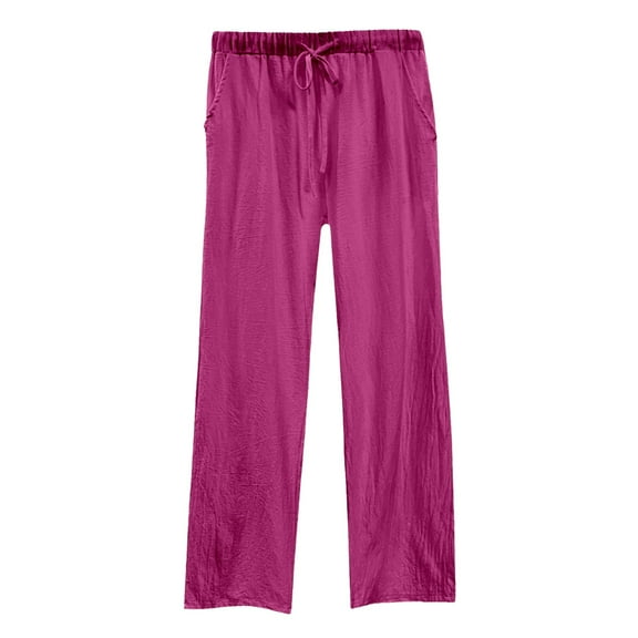 Dpytoraw Womens Daily Elastic Waist Workout Trousers Solid Long Pants Loose Casual Pockets Trousers Elastic Waist Casual Pants Women Hot Pink XL