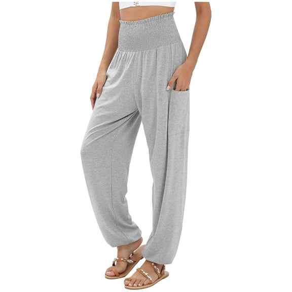 Dpytoraw Womens New Solid Color Casual Fashion Womens Elastic High Waist Wide Leg Casual Pants Casual Pants Grey