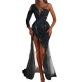 thumbnail image 1 of Dpytoraw Womens Off Shoulder Solid Color Glitter Irregular Hem Dress Party Dress Black L, 1 of 5