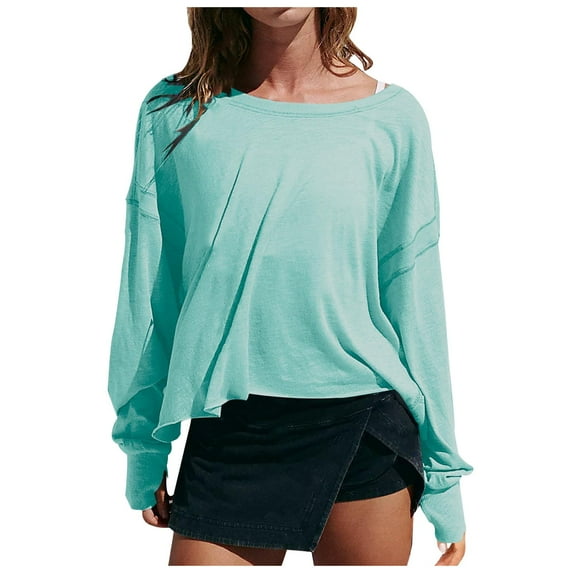 Dpytoraw Womens Open Back Workout Top Oversized Workout T Shirts Backless Athletic Long Short Sleeve Baby Tee Plus Size Tops