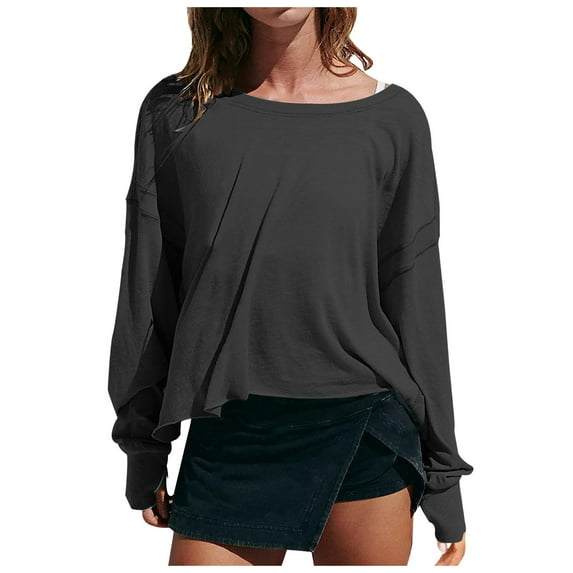 Dpytoraw Womens Open Back Workout Top Oversized Workout T Shirts Backless Athletic Long Short Sleeve Baby Tee Plus Size Tops