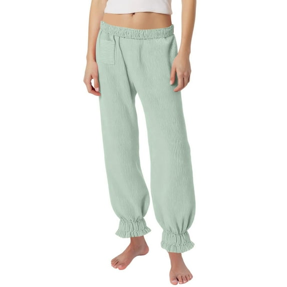 Dpytoraw Womens Pajama Pants Elastic Waist Lightweight Striped Loose Fit Cropped Pants With Pockets Petite Length Casual Pants Women Green S