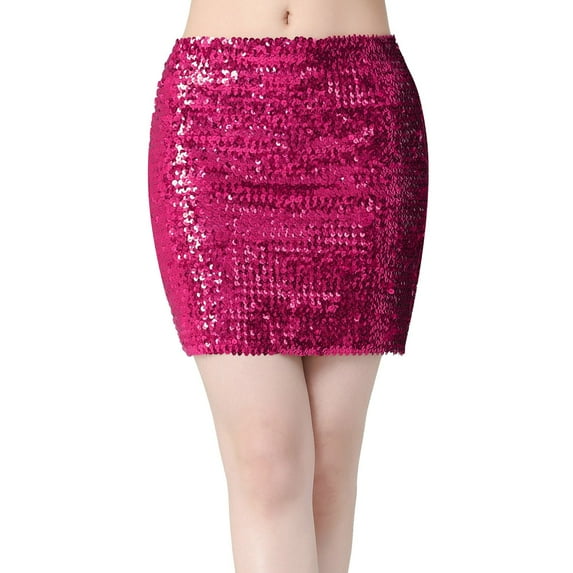 Dpytoraw Womens Sequin Skirt Stage Show Party Half Skirt Festival Party Short Skirt Hot Pink One Size