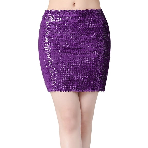 Dpytoraw Womens Sequin Skirt Stage Show Party Half Skirt Festival Party Short Skirt Purple One Size