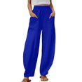 thumbnail image 1 of Dpytoraw Womens Solid Color Casual Pants Trousers Elastic Waist Pockets Wide Leg Trousers High Waisted Linen Casual Pants For Women BU1 L, 1 of 3