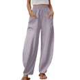 thumbnail image 1 of Dpytoraw Womens Solid Color Casual Pants Trousers Elastic Waist Pockets Wide Leg Trousers High Waisted Linen Casual Pants For Women Grey XXL, 1 of 3