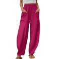 thumbnail image 1 of Dpytoraw Womens Solid Color Casual Pants Trousers Elastic Waist Pockets Wide Leg Trousers High Waisted Linen Casual Pants For Women Red XXL, 1 of 3