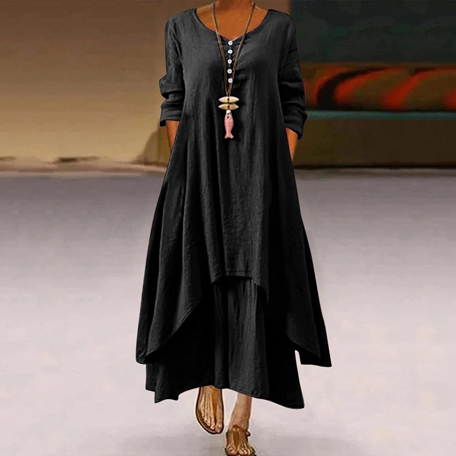 Dqueduo Dresses for Women 2023 Boho Fashion Plus Size Round-Neck Summer ...