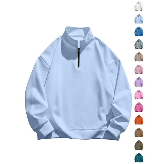 Dqueduo Men's Fashion Sweatshirt, Solid Long Sleeve Turndown Collar Casual Zipper Top Sweatshirt, Regular Length Men's Sweatshirt