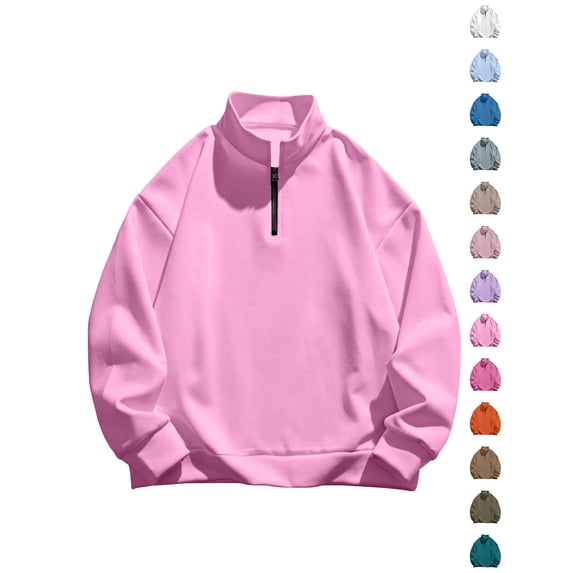 Dqueduo Men's Fashion Sweatshirt, Solid Long Sleeve Turndown Collar Casual Zipper Top Sweatshirt, Regular Length Men's Sweatshirt