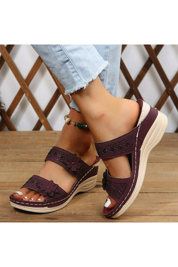 Orthopedic Sandals for Women Beach Slippers With Arch Support Anti-Slip Breathable Open Toe Vintage Wedge Sandals for Women, Up to 65% off!
