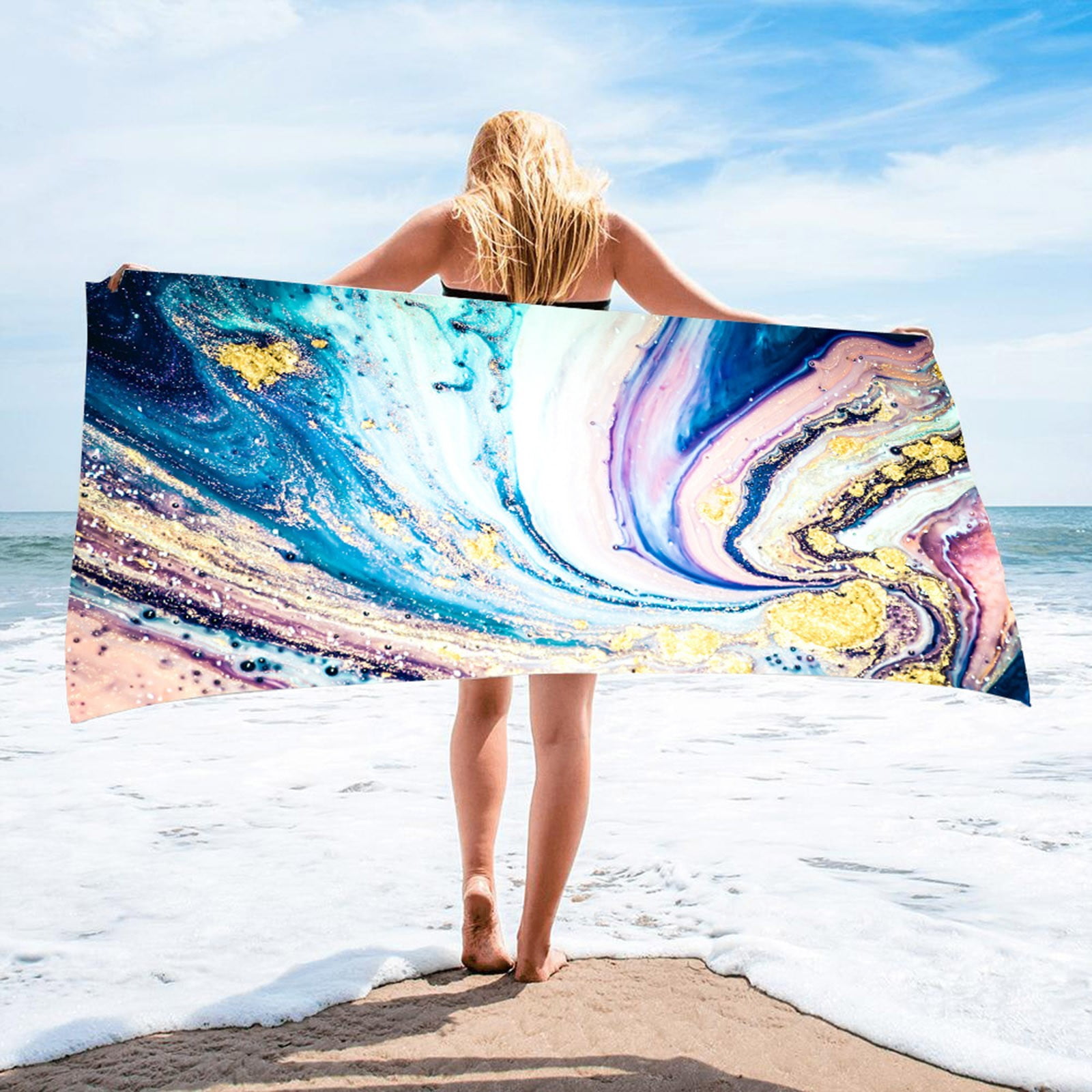 Personalized Beach Towel 30x60 Inches - Custom Name On Black Rose Gold Design, Large Pool Blanket