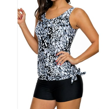 Dqueduo Swimsuit Women Tankini Sets With Boy Shorts Ladies Plus Size Swimwear Two Piece Swimsuits 2XL Bathing Suit for Women