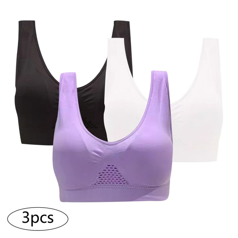 Dqueduo Wirefree Bras for Women ,3PC Plus Size Sports Bra Wirefree Comfort  Sports Bras for Women Extra-Elastic Bra Active Yoga Sports Bras S-4XL 3