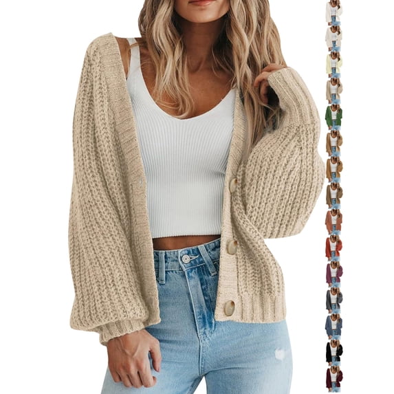 Dqueduo Women's Casual Sweaters, Solid Long Sleeve Button , Loose Fit Knit Sweaters for Winter